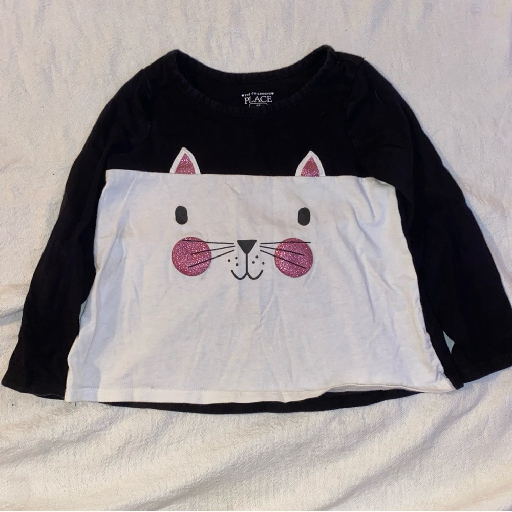 The Children's Place Black and White Cat Face Kids Top 3T